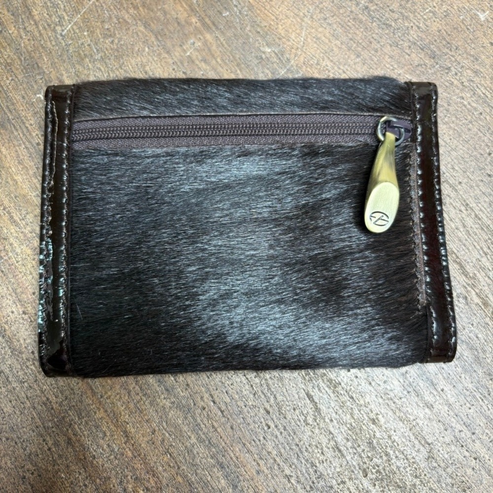 Francesco Biasia Leather Animal Hair Wallet Brown Trifold - Picture 4 of 8